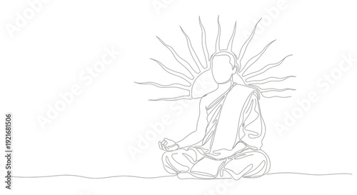 Zen Monk Meditating Sunrise Line Art