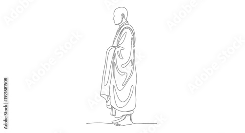 Minimalist Line Art Monk Standing Profile View
