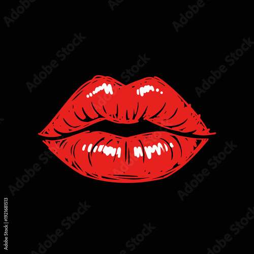 Red lipstick kiss mark on black background icon 