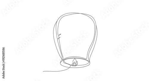 Sky Lantern Outline Drawing, Floating Wish Lantern, One Line Art