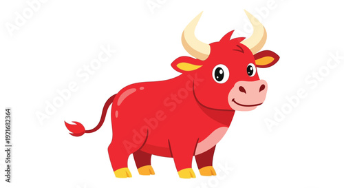 A vibrant red cartoon bull stands facing forward exhibiting a playful design and bold silhouette high quality professional detailed modern elegant