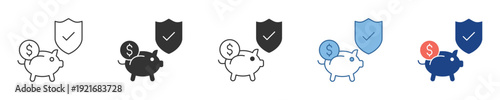 Modern financial security and savings icon collection, illustrating protected investments, robust money management, and the importance of safeguarding wealth in today's dynamic economy