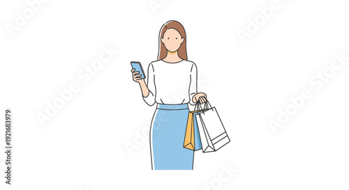 Woman holding shopping bags and using smartphone concept of modern retail and online shopping convenience and consumerism