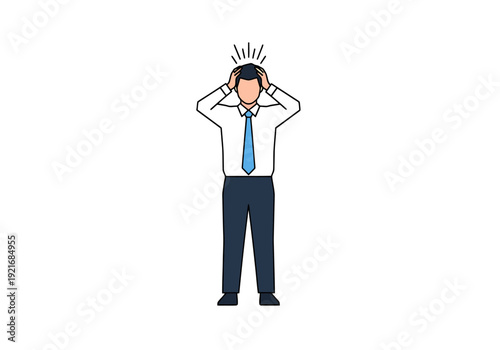 Male Character Holding Head In Frustration Indicating Stress Or Concern With Distressed Lines Above Head Business Man Isolated On White Background
