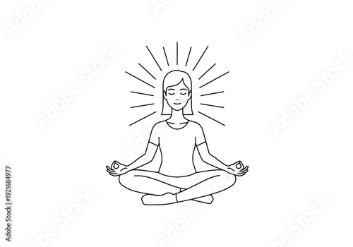 Person Meditating Outdoors Centered Peaceful Calm Serene Mindful Yoga Pose Lotus Position Sunlight Aura Rays Above Head Person Outdoors Peaceful