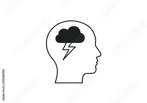 Mental Storm Inside Human Head Symbolizing Stress Or Anxiety Conceptual Outline Art