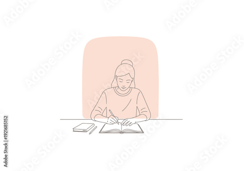 Young Person Focused on Writing and Studying at Desk with Open Book and Notebook Learning Lifestyle Concept Visual