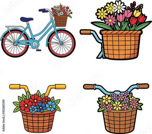 Set of four cartoon yellow taxis viewed from different angles, isolated on a white background