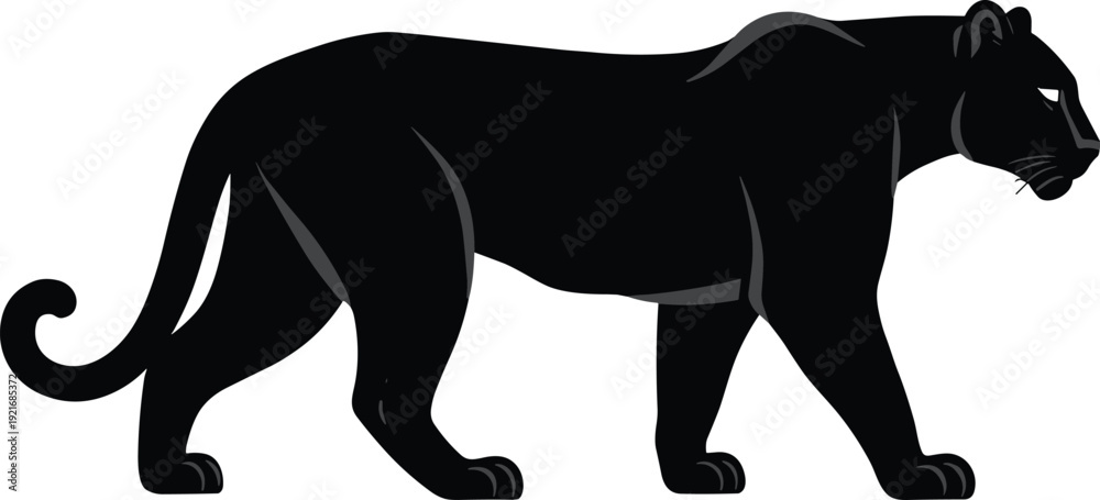 Obraz premium Black panther silhouette vector illustration of a powerful wild cat predator walking for exotic nature wildlife zoo and sports team mascot branding, cad drawing flat vector illustration