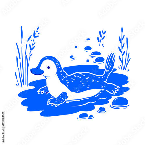 Minimalist Platypus Swimming in Calm Creek