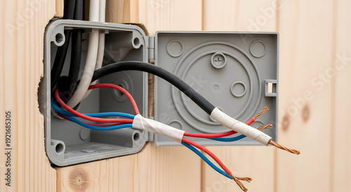 Electrical Junction Box with Exposed Wires During Construction.