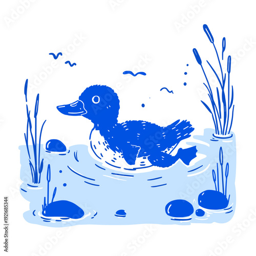 Minimalist Platypus Swimming in Calm Creek