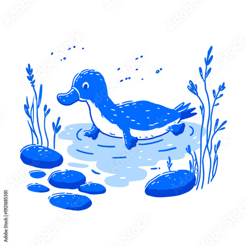 Minimalist Platypus Swimming in Calm Creek