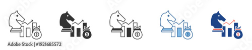 Digital illustration of a strategic business icon, combining a chess knight with an upward-trending bar chart, symbolizing market analysis, growth, and smart decision-making