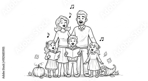 Happy Family Singing Together Outdoors.
