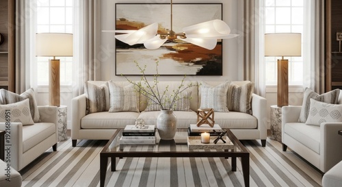 Elegant living room interior with neutral tones and modern decor