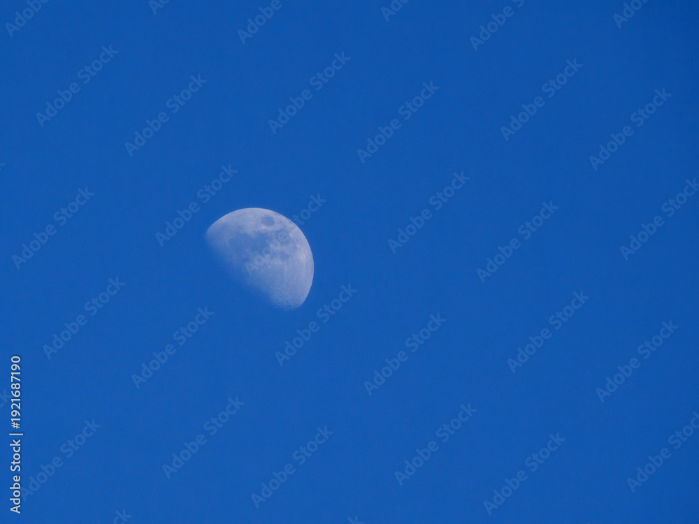 Fototapeta premium Beautiful picture of the moon during a lovely evening, visible in the blue sky.