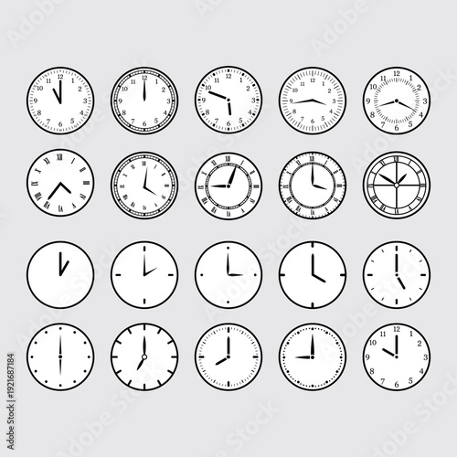 Collection of Analog Clock Faces Displaying Various Times
