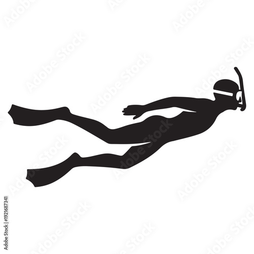 Snorkeling diver swimming underwater silhouette vector illustration marine adventure sea life sport icon isolated
