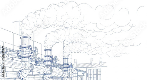 Industrial Factory Buildings with Smokestacks.