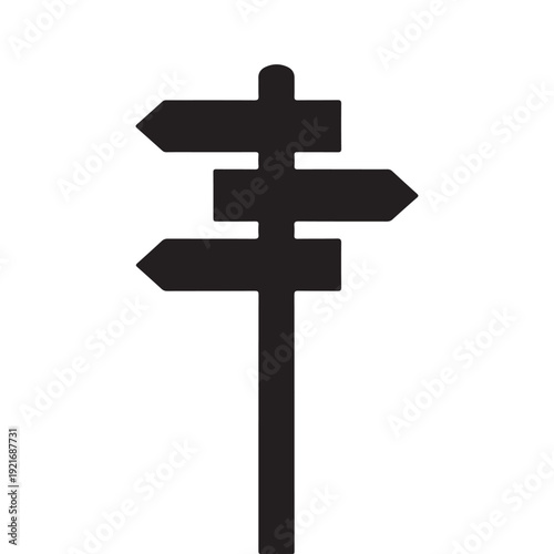 Wooden direction signpost silhouette vector illustration travel navigation arrow board isolated road guidance symbol for tourism and adventure design