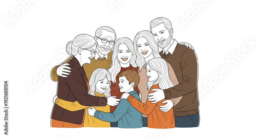 Illustration of Happy Family Group Together.