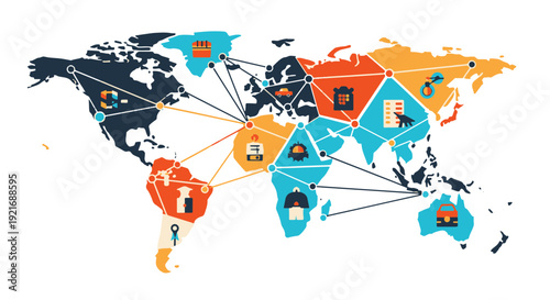 Commonwealth Global Network Connecting Continents with Diverse Business and Economic Symbols