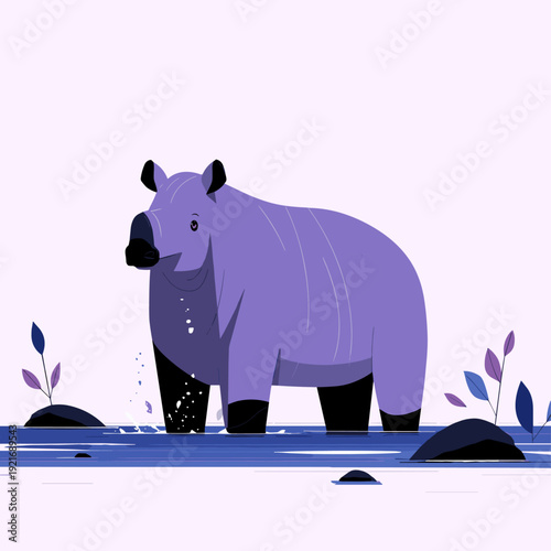 Playful Tapir Splashing in Shallow Stream