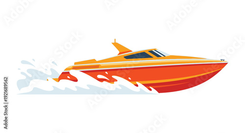 A vibrant orange speedboat cuts through white water creating a dynamic and sleek silhouette high quality professional detailed modern elegant stylish