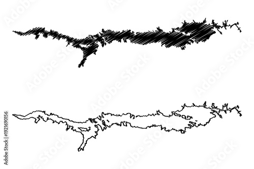 Lake Cahora Bassa (Africa, Republic of Mozambique) map vector illustration, scribble sketch Cabora Bassa map