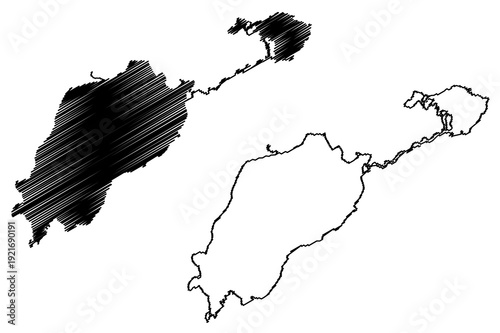 Lake Edward and George (Africa, Republic of Uganda, Democratic Republic of the Congo, Congo-Kinshasa, DR Congo) map vector illustration, scribble sketch Rwitanzigye or Rweru and Katunguru map