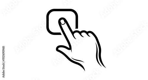 Hand Tapping Finger on Invisible Screen Line Art on Isolated White Background