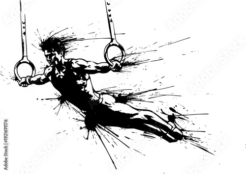 Dynamic Gymnastic Rings Performance with Artistic Brush Stroke A
