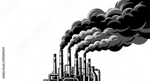 Industrial Factory Emitting Pollution Smoke.
