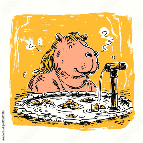 Serene Capybara Relaxing in Hot Spring