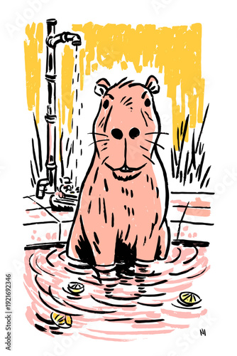 Serene Capybara Relaxing in Hot Spring