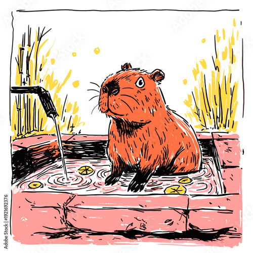 Serene Capybara Relaxing in Hot Spring