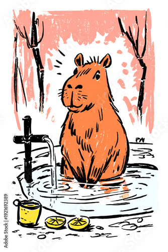 Serene Capybara Relaxing in Hot Spring