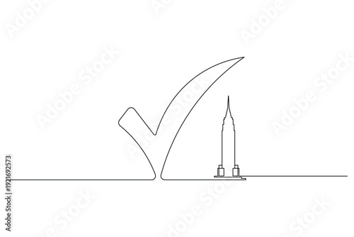 A large check mark with a small figure standing next to it