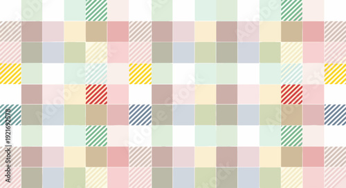 Seamless pastel patchwork design with soft hues and subtle graphic textures