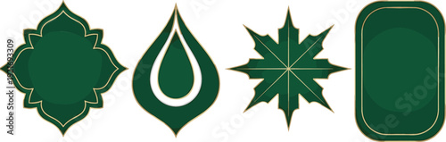 Luxury Ornamental Shapes Vector Illustration Set with Green and Gold Decorative Frames Islamic Floral Label Design