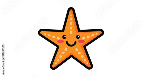 A cheerful orange starfish with a sweet expression and black outline is prominently displayed as a silhouette high quality professional detailed