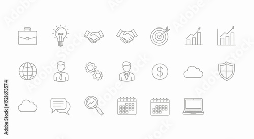 Collection of Business and Finance Icons in Outline Style.