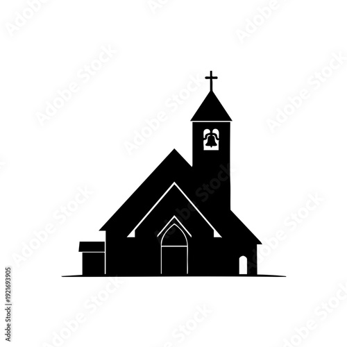 An architectural silhouette of a church, simple and serene. The steeple proudly displays a cross