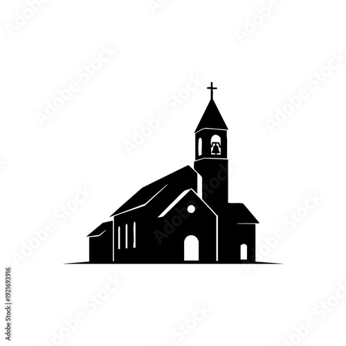 Silhouette of a church building with a cross atop its steeple