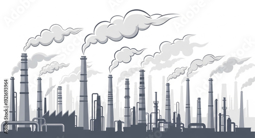 Industrial Factory Landscape with Smokestacks.