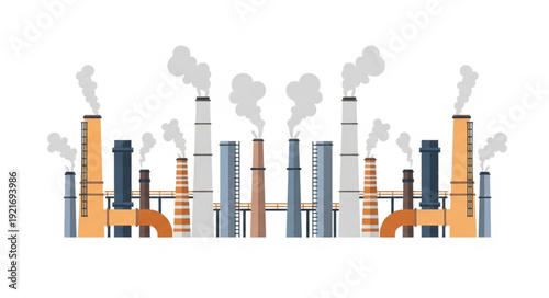 Industrial Factory Landscape with Smokestacks.