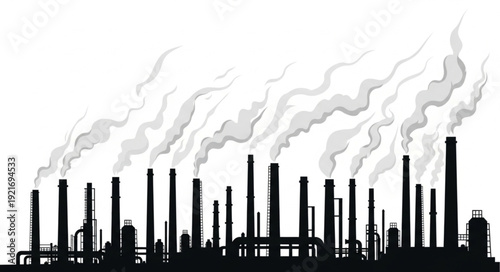 Industrial Factory Silhouette with Smokestacks.