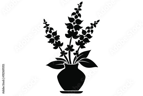 snapdragon flower vase silhouette line art vector illustration