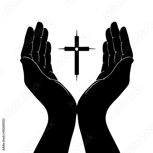 Hands holding a cross, showing faith, belief, and reverence